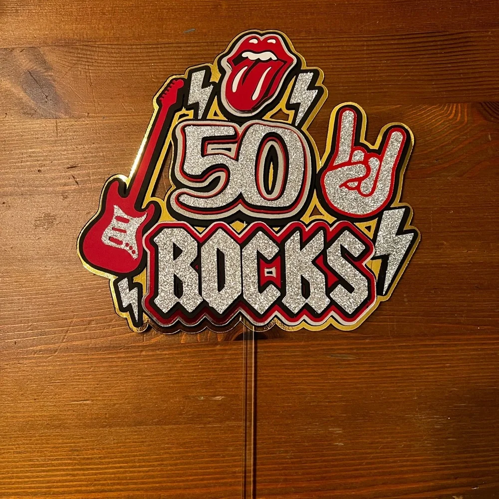 50 Rocks Guitar Birthday Cake Topper